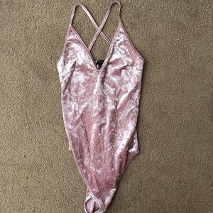 Pink crushed velvet bodysuit
